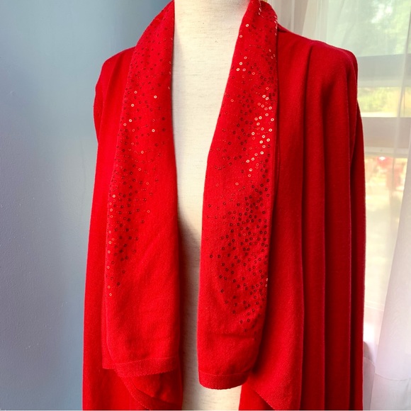 DKNY Red Open Front Sweater with Sequins - Picture 3 of 9